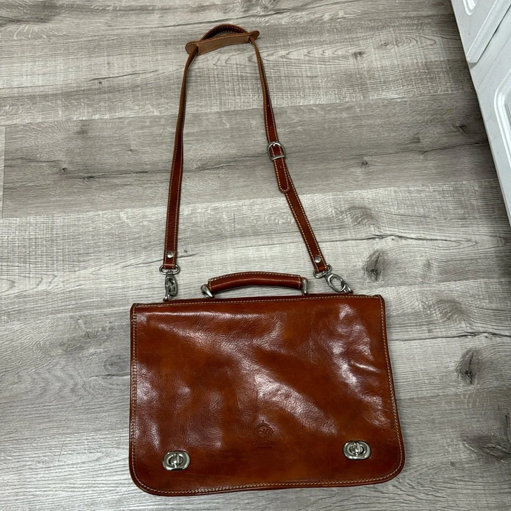 Manufactus Full Grain CalfSkin Italian Leather Slim Briefcase Brown Luxury
